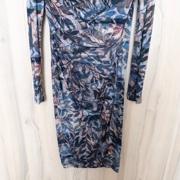 Peruvian Connection Womens Shadow Vine Dress Size S Long Sleeve Ruched Midi - Picture 4 of 10